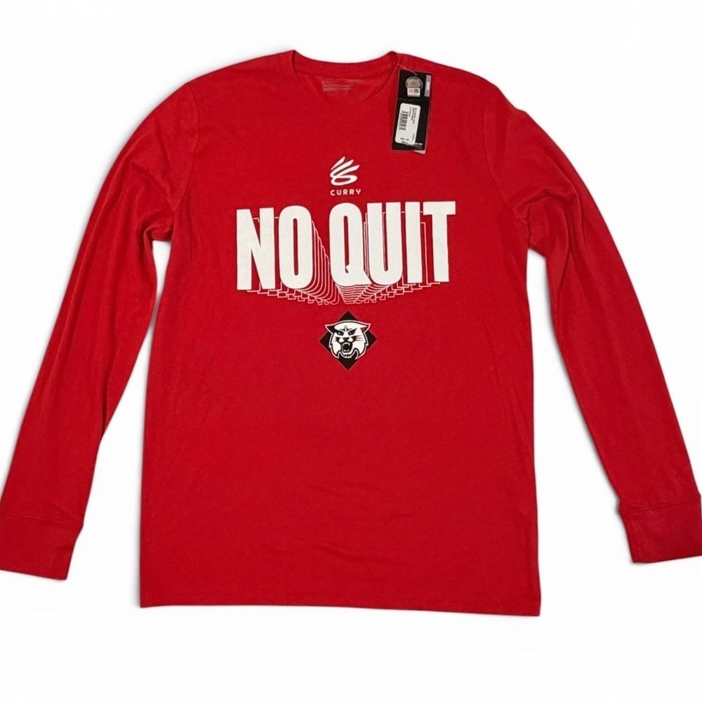 Under Armour Curry No Quit Davidson Long Sleeve Shirt Red S Kids Basketball NWT